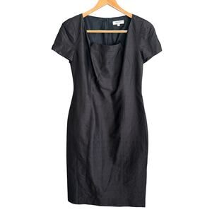 BIGIO Collection | Black Silk Short Sleeve Square Neck Sheath Dress | 10 BNWT